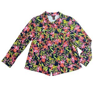 Multiples Floral Button Up Jacket‎ Women's Plus Size 1X  Cotton Embellished